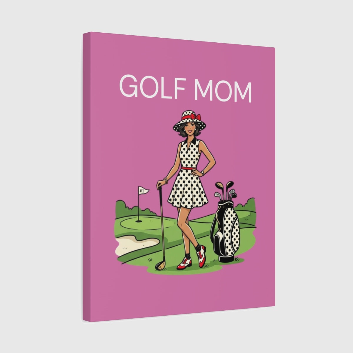FASHIONABLE GOLF MOM, Polka Dot Dress Tee - Canvas Wall Art - Light Pink - 16×20 - front