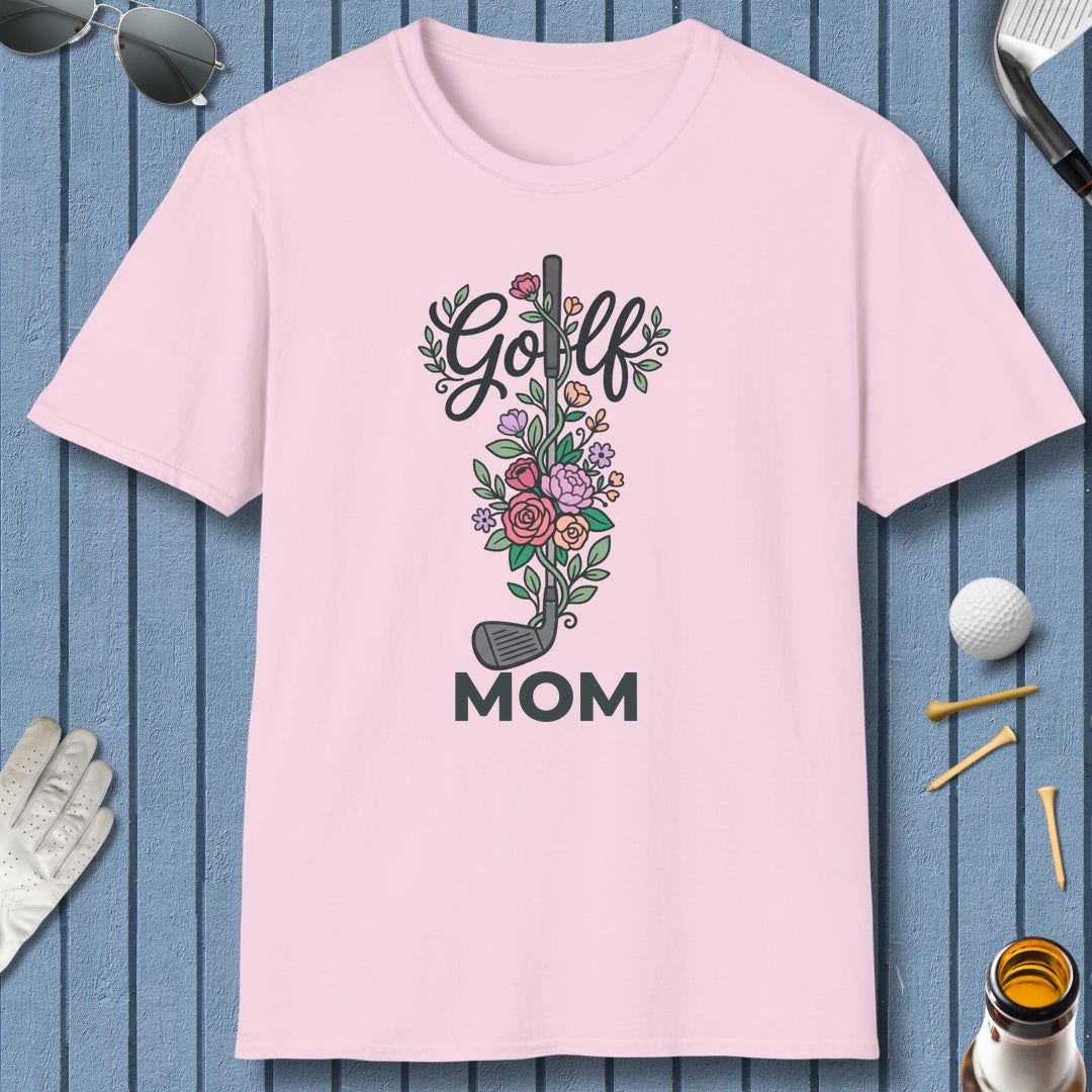 Golf Mom - Floral - Adult Golf T-Shirt in Light Pink