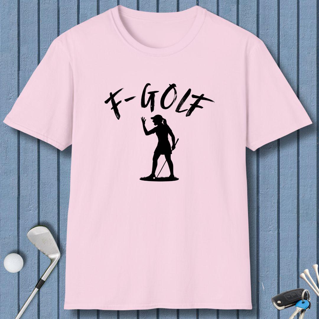 F-Golf - Female Golfer T-Shirt in Light Pink, great for casual wear. Find more fun golf focused products at oneforetheages.com