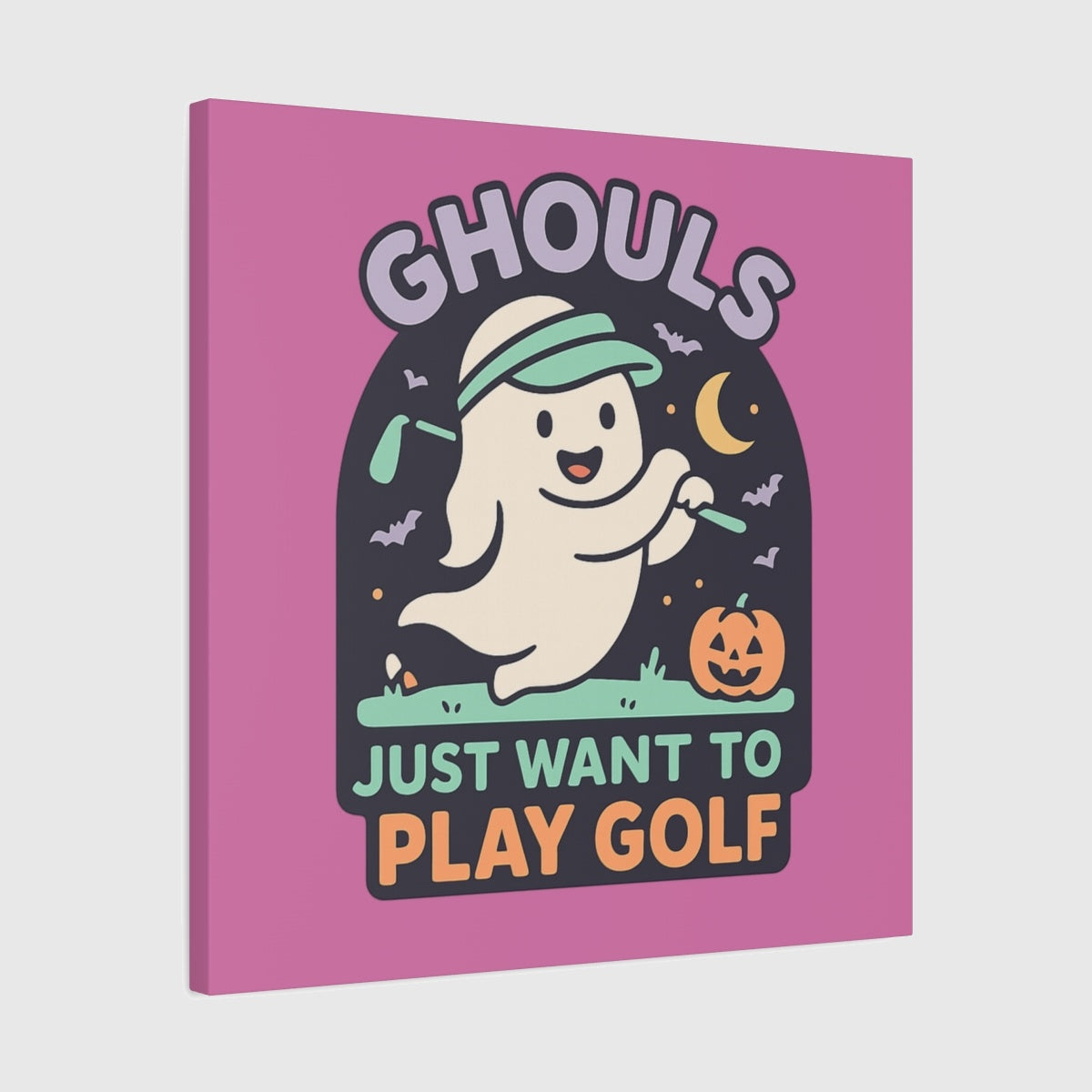 Ghouls Just Wanna Play Golf - Canvas Wall Art - Light Pink - 24×24 - front