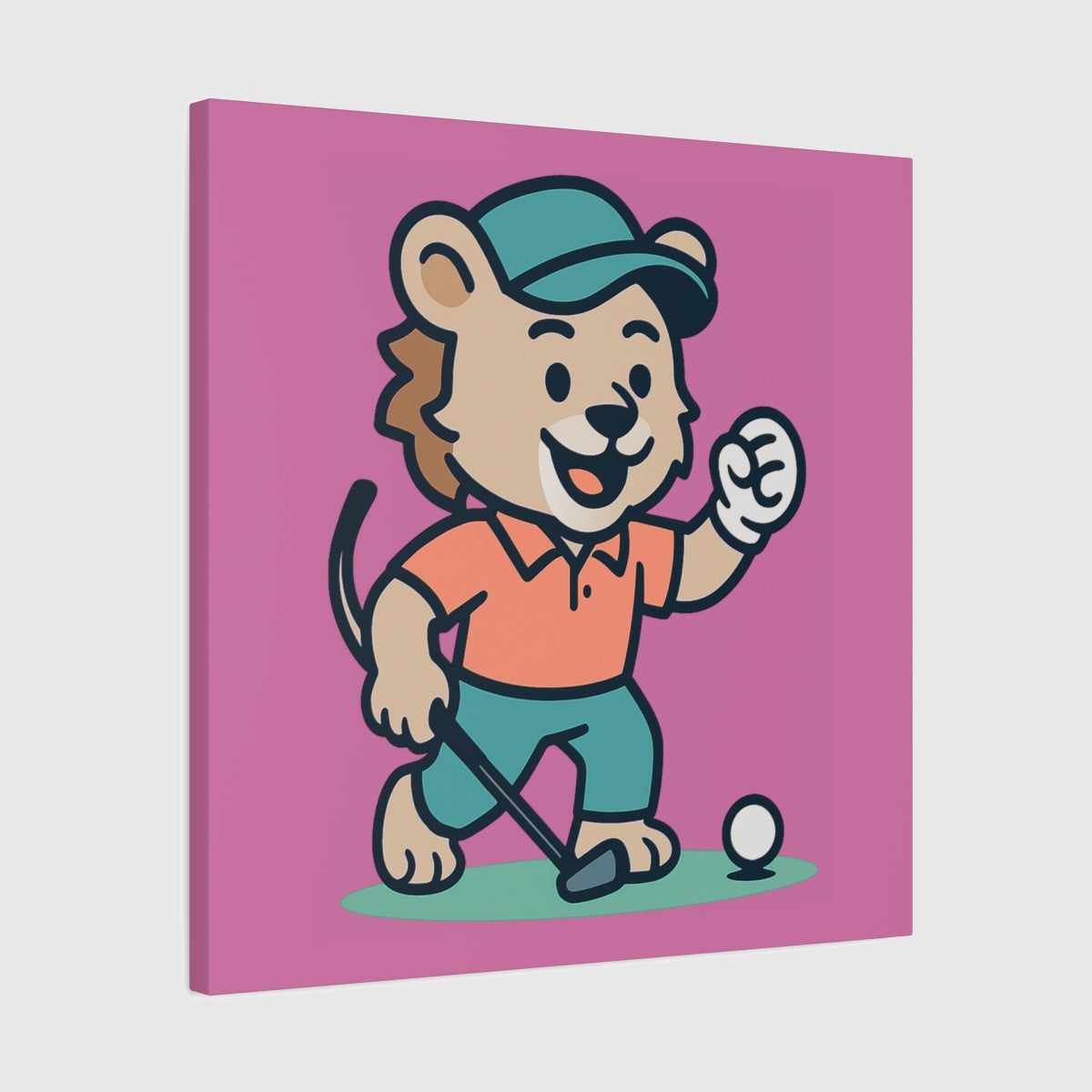 Fist Pumping Lion - Canvas Wall Art - Light Pink - 24×24 - front