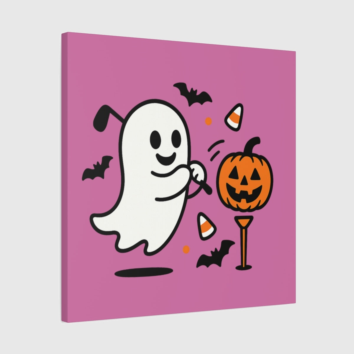 Ghost Tee Off - Canvas Wall Art - Light Pink - 24×24 - front