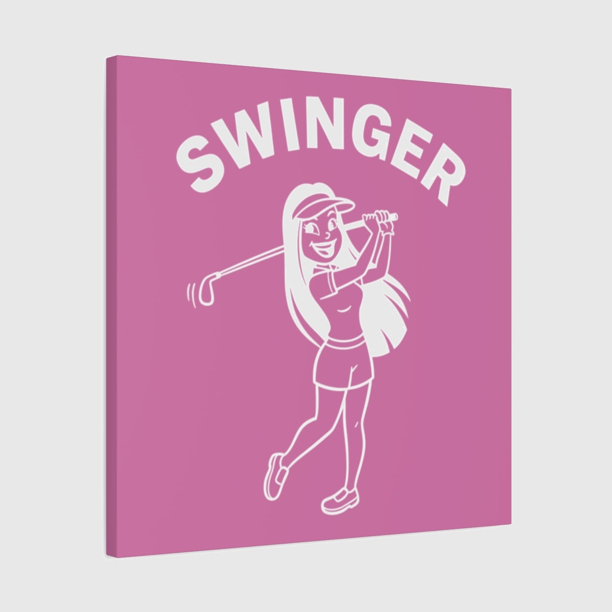 Retro Swinger Women's Golf T-Shirt - Canvas Wall Art - Light Pink - 24×24 - front