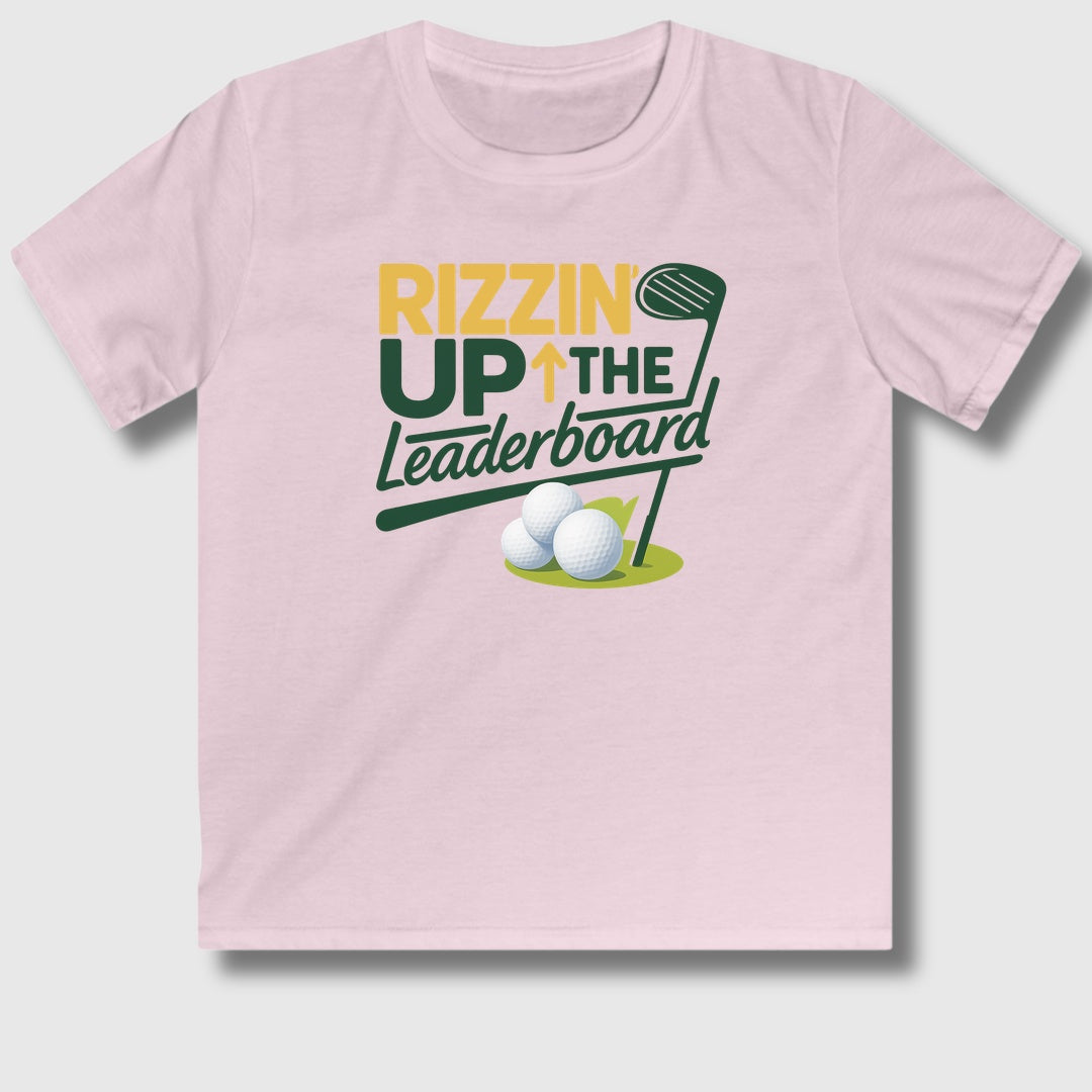 Rizzin' Up The Leaderboard - Youth Golf T-Shirt in Light Pink