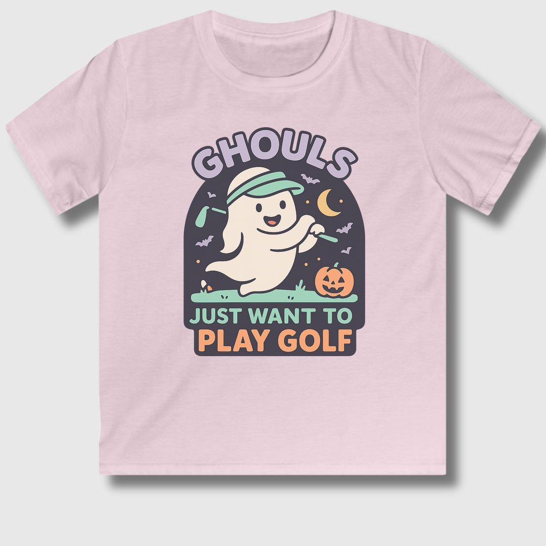 Ghouls Just Wanna Play Golf - Youth Golf T-Shirt in Light Pink