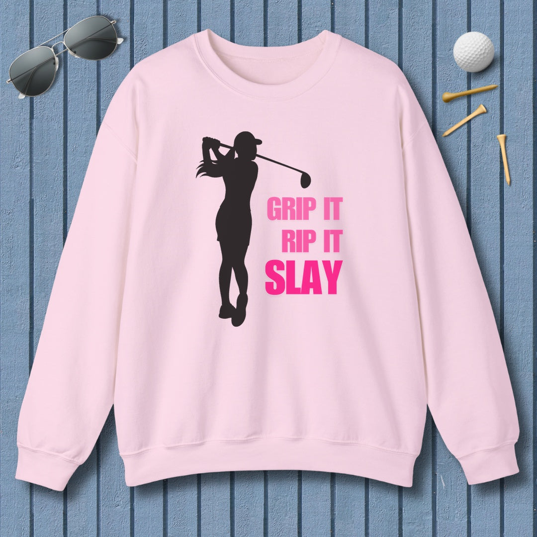 GRIP IT, RIP IT, SLAY (Female) - Adult Golf Sweatshirt in Light Pink