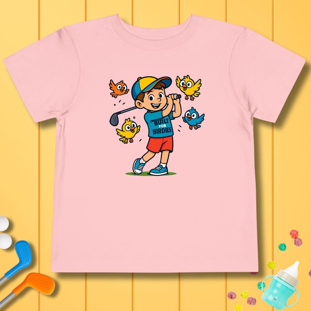 Built for Birdies Toddler T-Shirt in Pink, great for casual wear. Find more fun golf focused products at oneforetheages.com