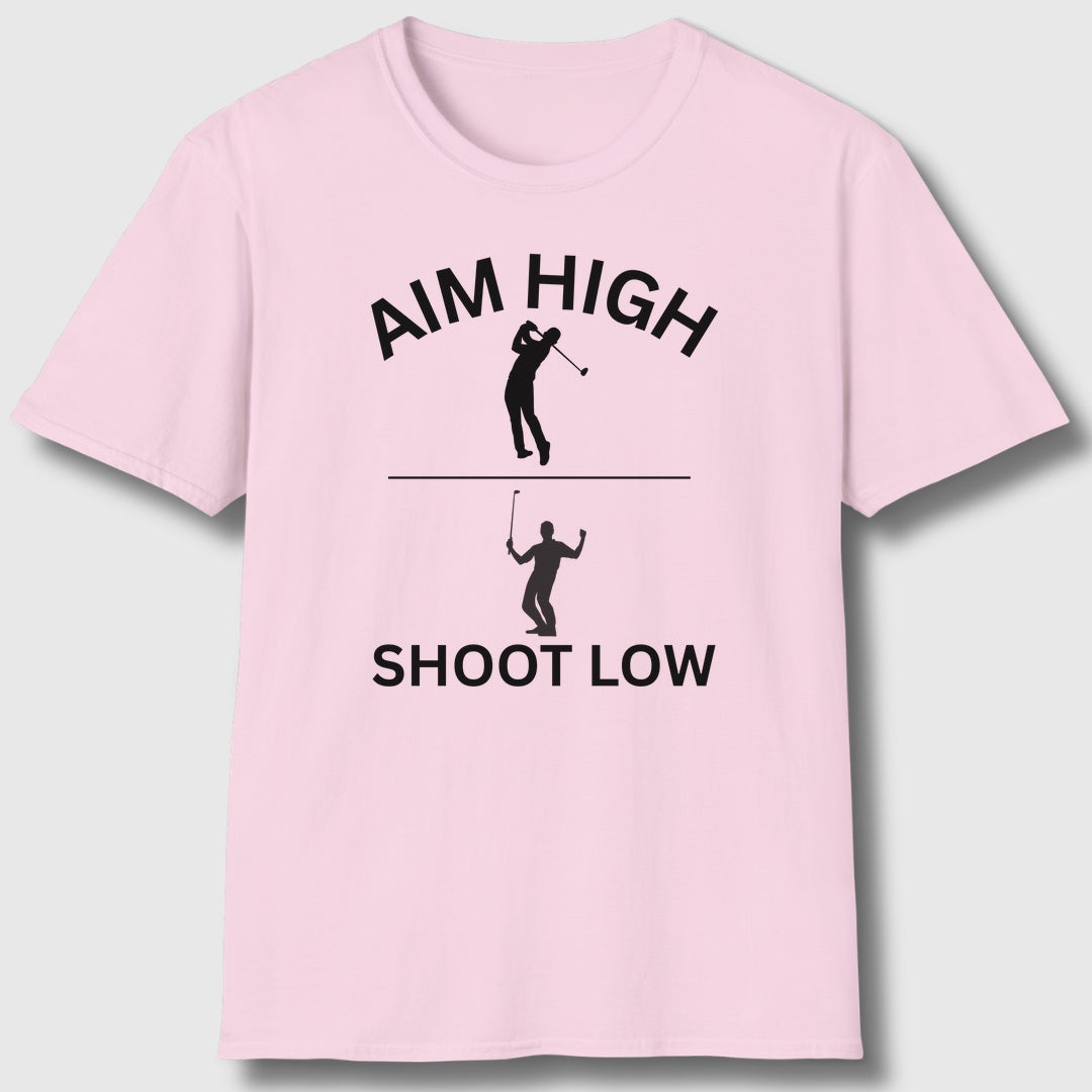 Aim High - Shoot Low (Male) - Adult Golf T-Shirt in Light Pink