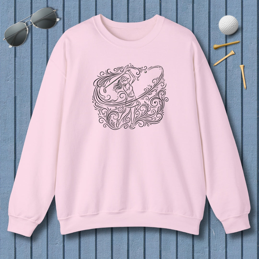 EVERY SWING TELLS A STORY - Women's Golf Vine Art - Adult Golf Sweatshirt in Light Pink