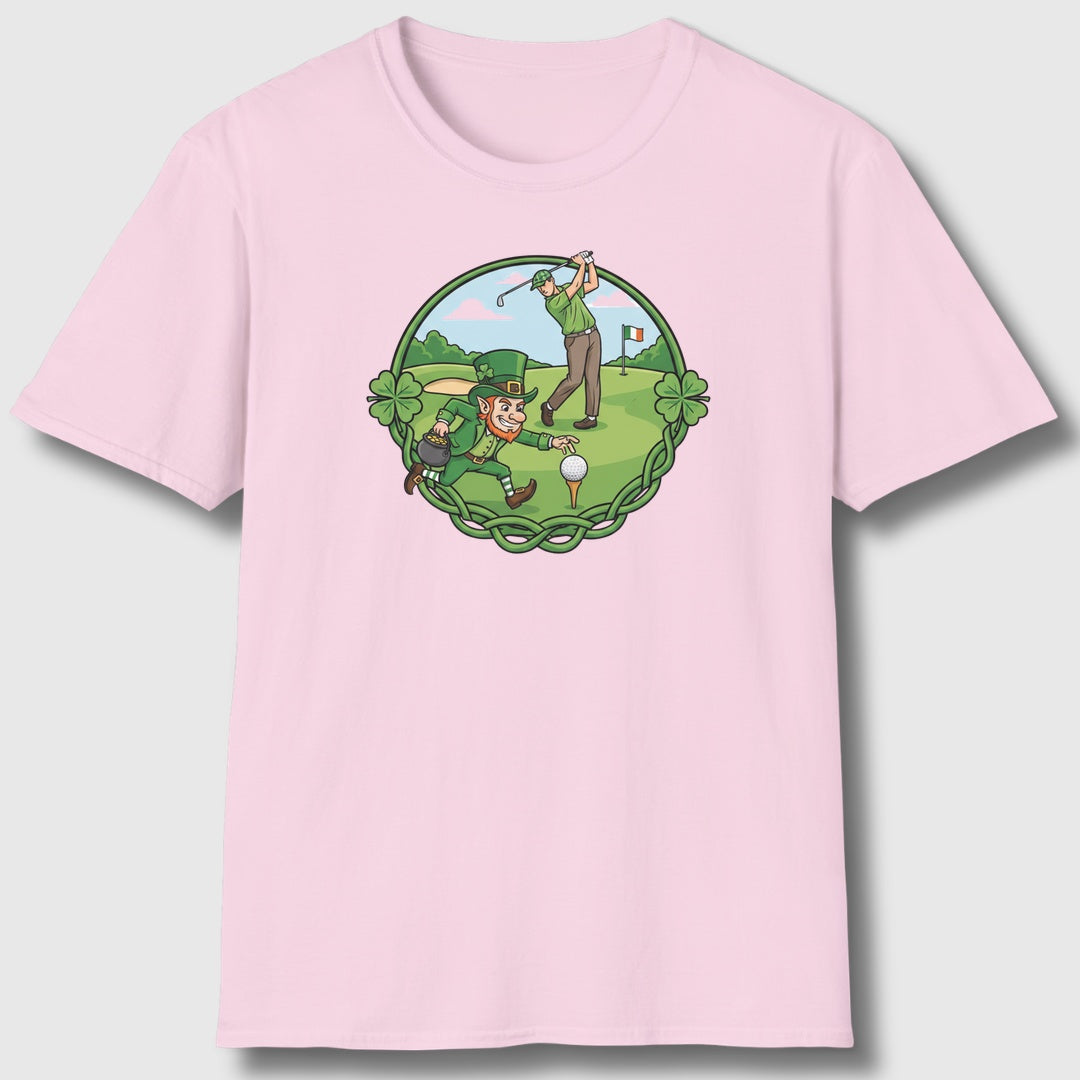 The Leprechaun Stole My Ball! - Adult Golf T-Shirt in Light Pink