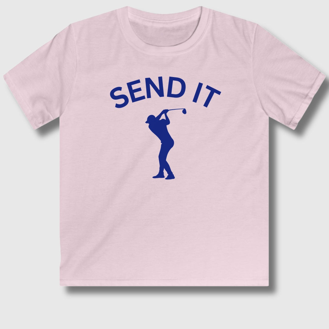 SEND IT (Male) - Youth Golf T-Shirt in Light Pink