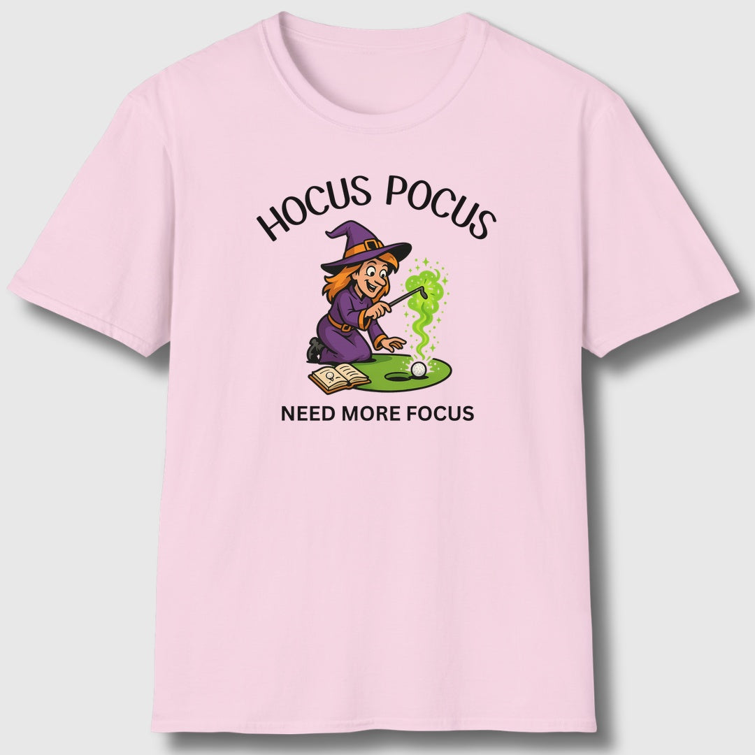 Hocus Pocus, Need More Focus - Adult Golf T-Shirt in Light Pink