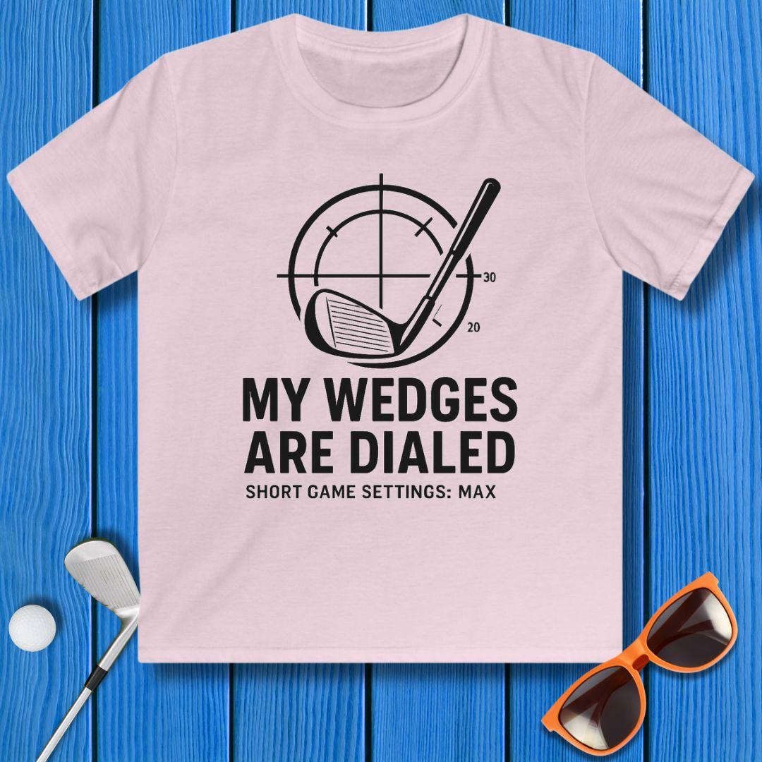 My Wedges are Dialed - Youth T-shirt in Light Pink, great for casual wear. Find more fun golf focused products at oneforetheages.com