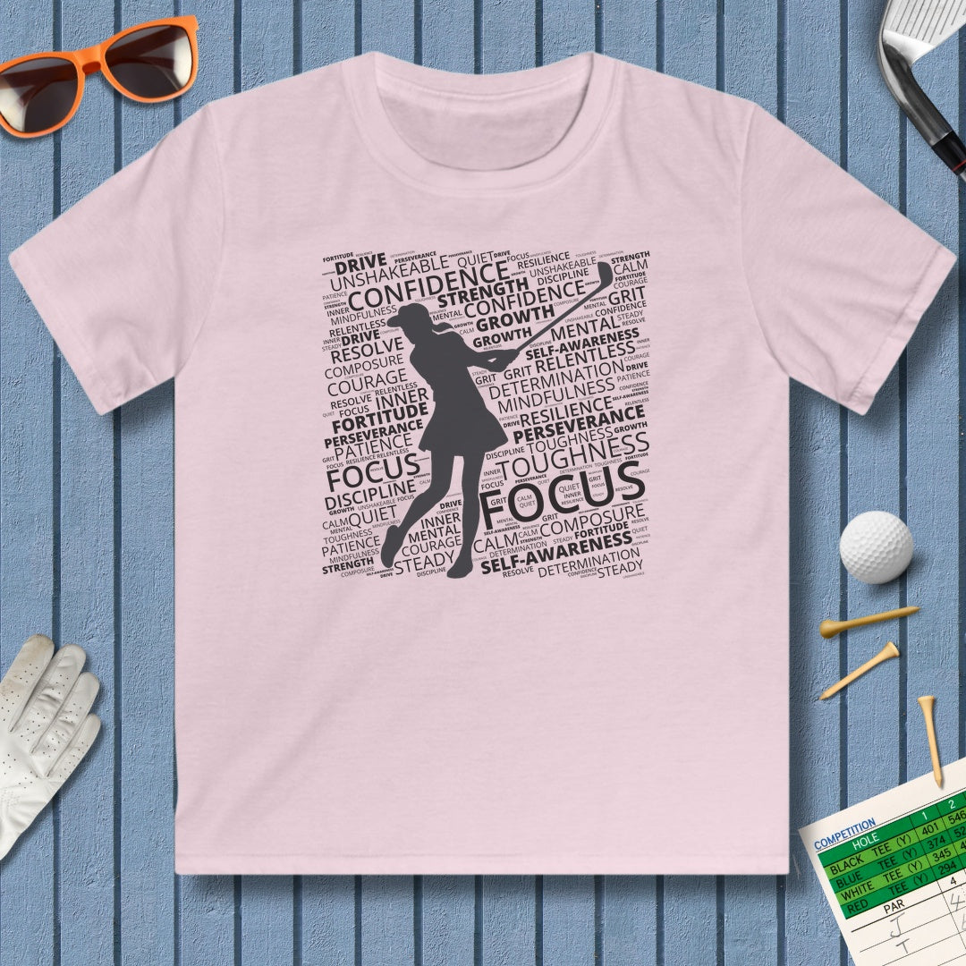 Unleash Your Mental Game (Female) - Youth Golf T-Shirt in Light Pink