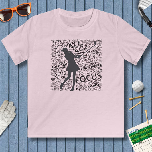 Unleash Your Mental Game (Female) - Youth Golf T-Shirt in Light Pink