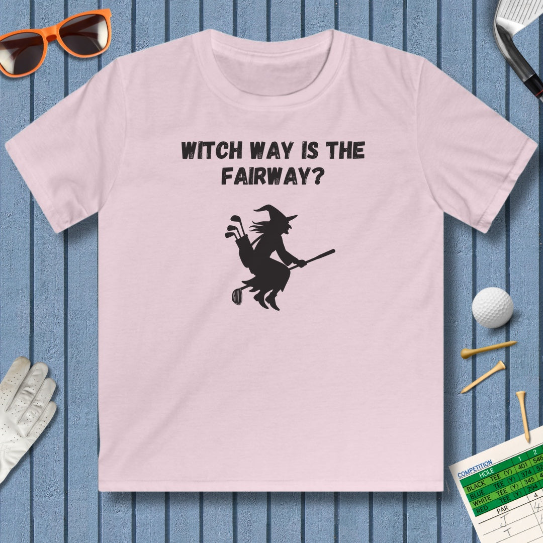 Witch Way is the Fairway - Youth Golf T-Shirt in Light Pink