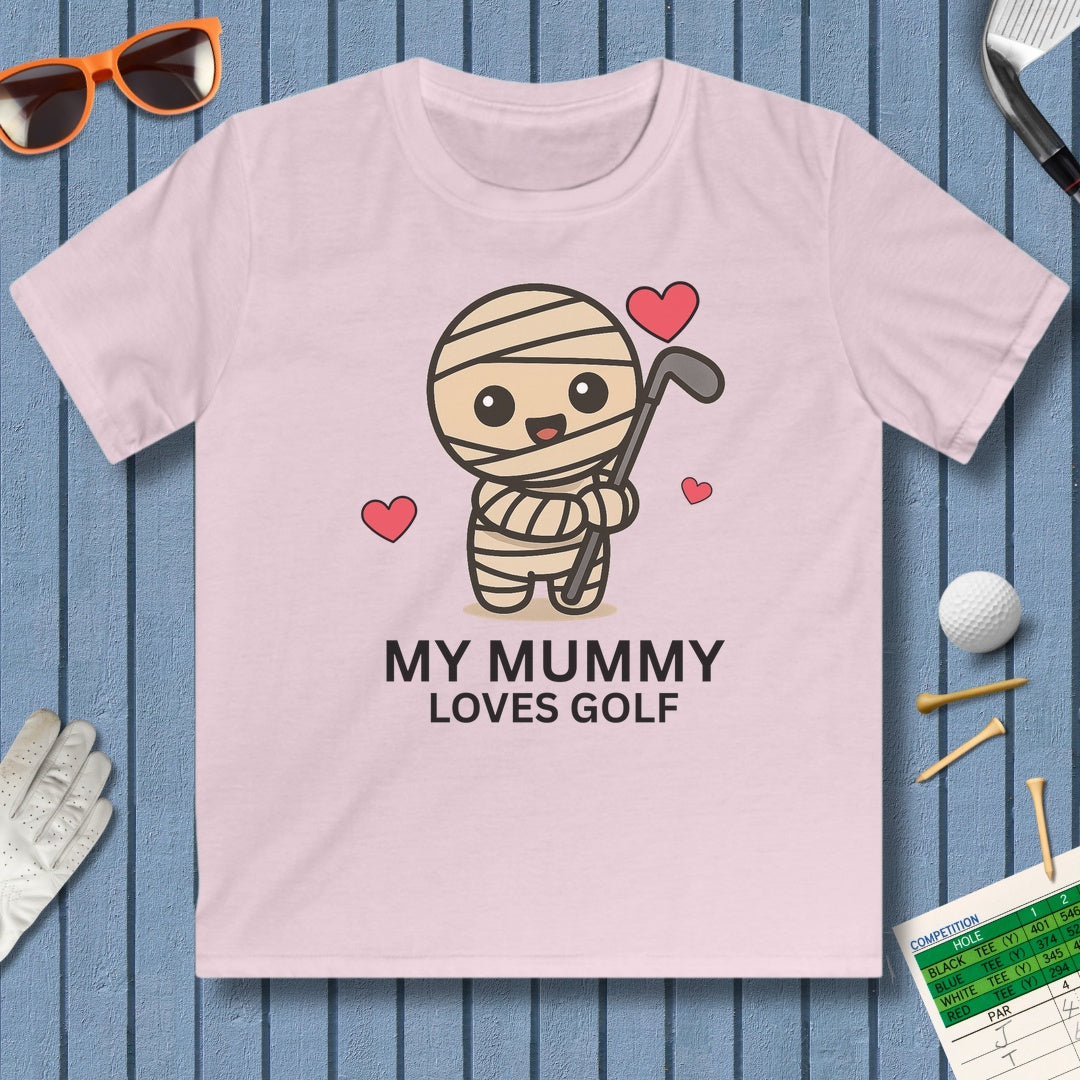 My Mummy Loves Golf - Youth Golf T-Shirt in Light Pink