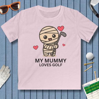 My Mummy Loves Golf - Youth Golf T-Shirt in Light Pink