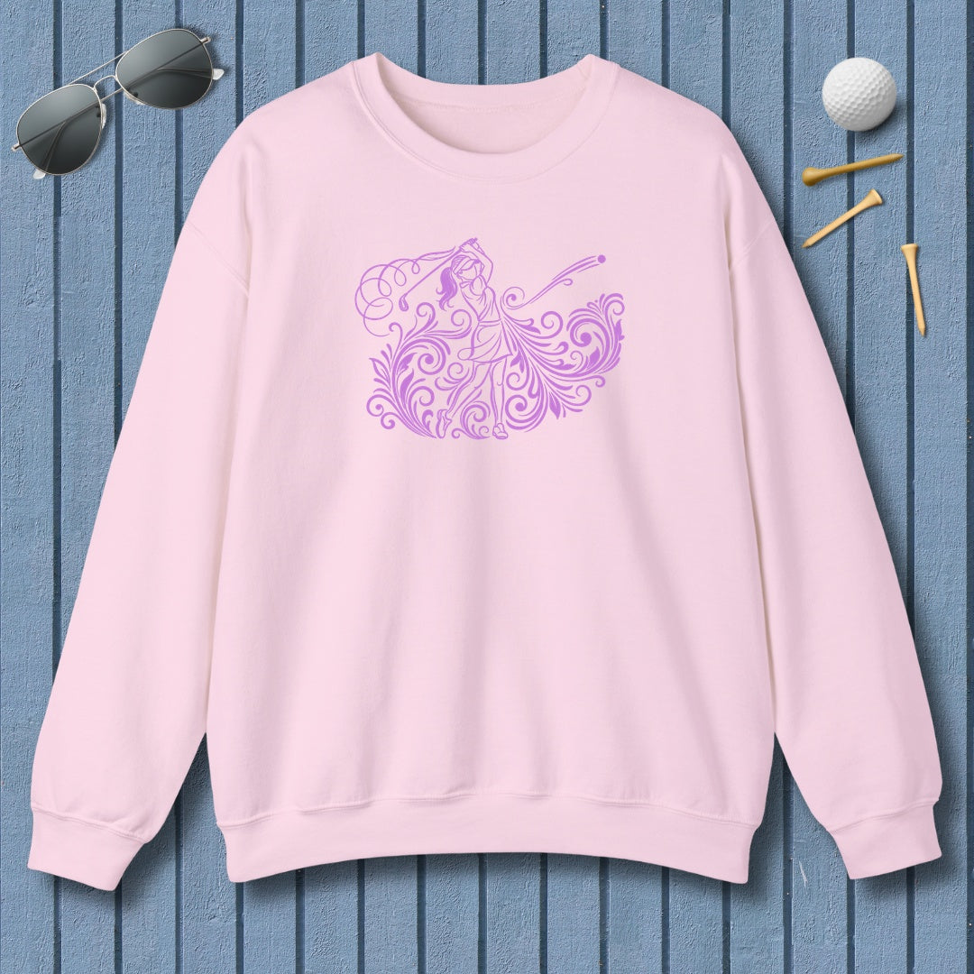 GRACE IN MOTION - Women's Golf Swirl Art - Adult Golf Sweatshirt in Light Pink