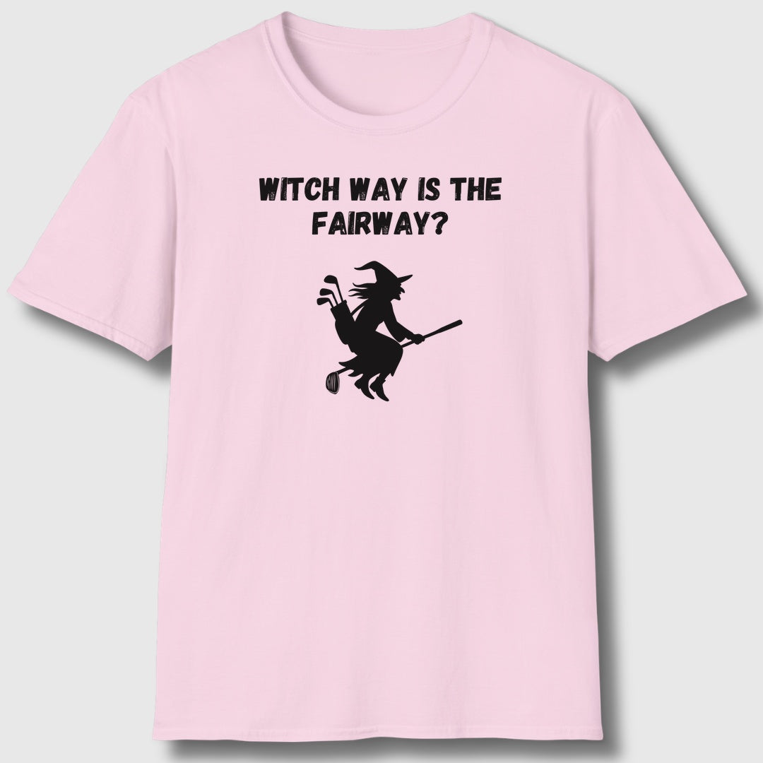 Witch Way is the Fairway - Adult Golf T-Shirt in Light Pink