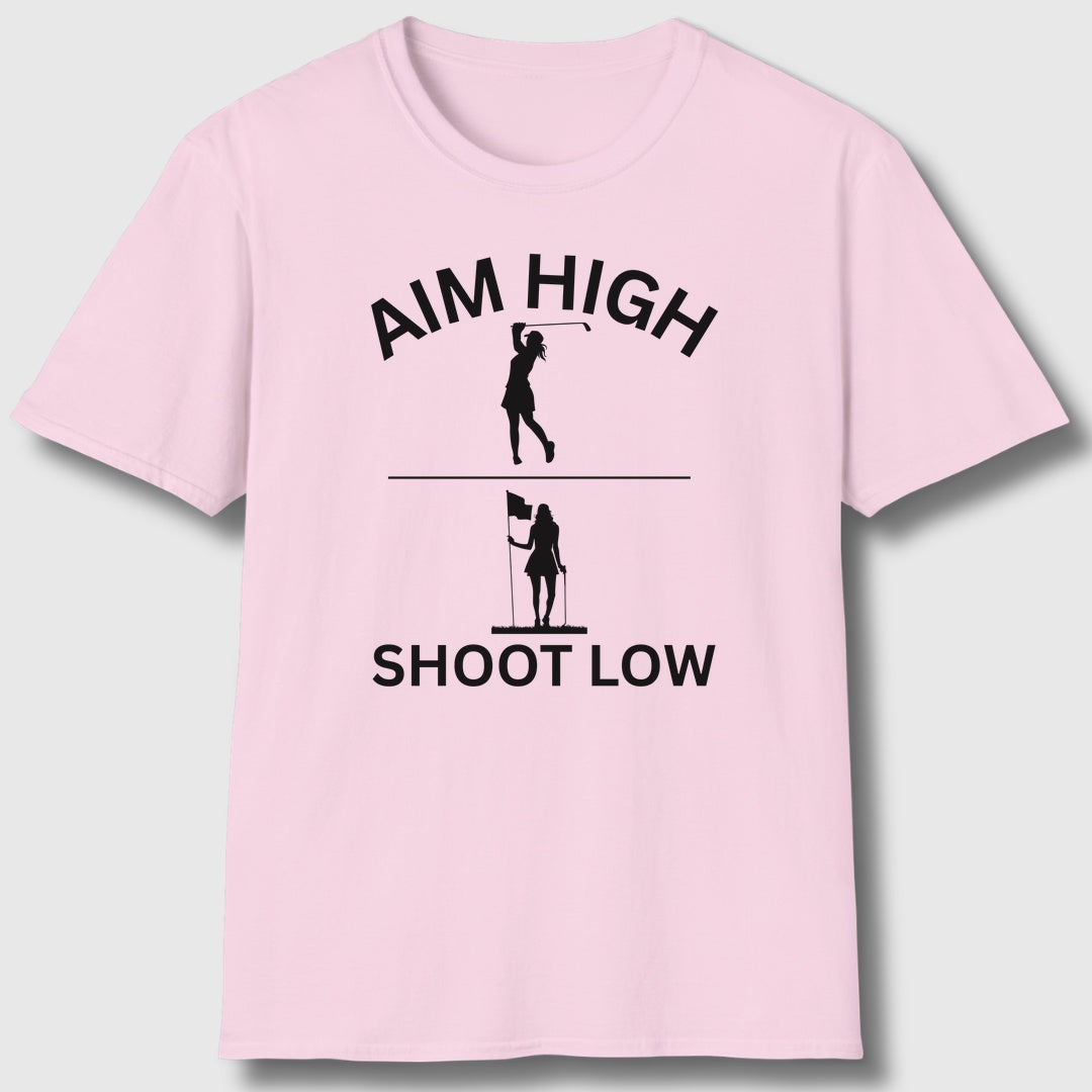 Aim High - Shoot Low (Female) - Adult Golf T-Shirt in Light Pink
