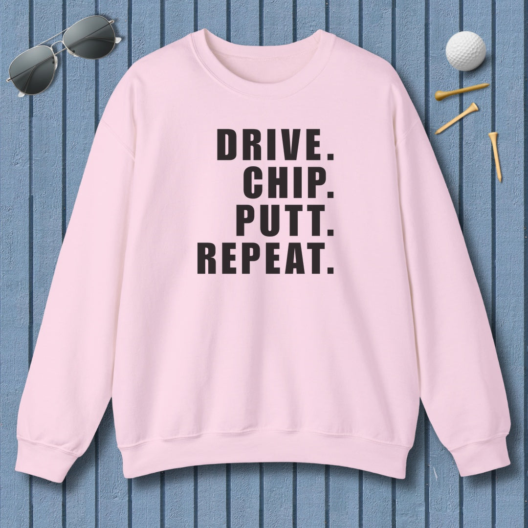 DRIVE CHIP PUTT REPEAT - Adult Golf Sweatshirt in Light Pink