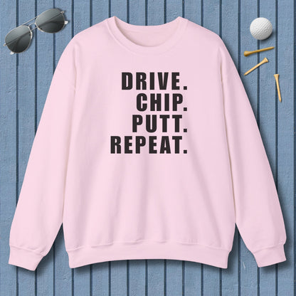 DRIVE CHIP PUTT REPEAT - Adult Golf Sweatshirt in Light Pink