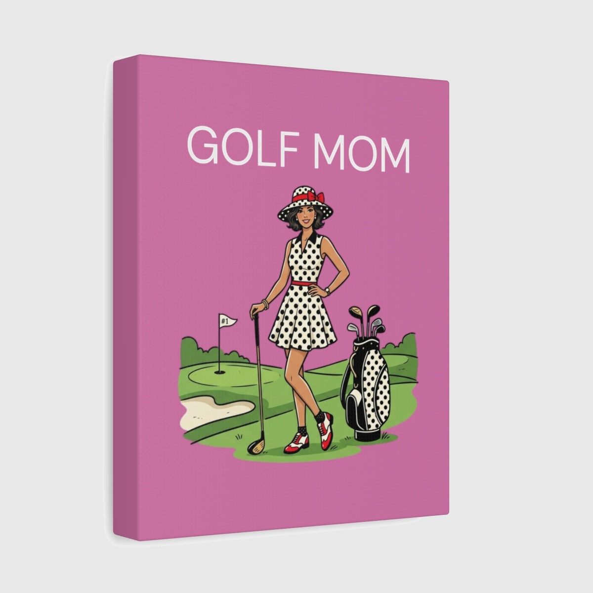 FASHIONABLE GOLF MOM, Polka Dot Dress Tee - Canvas Wall Art - Light Pink - 8×10 - front
