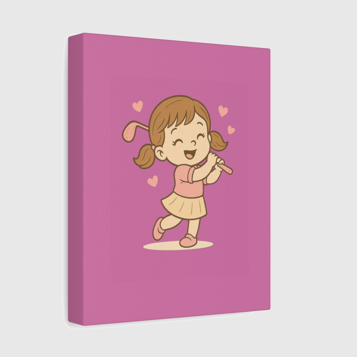 Happy Golfer Girl - Canvas Wall Art - Light Pink - 8×10 - front