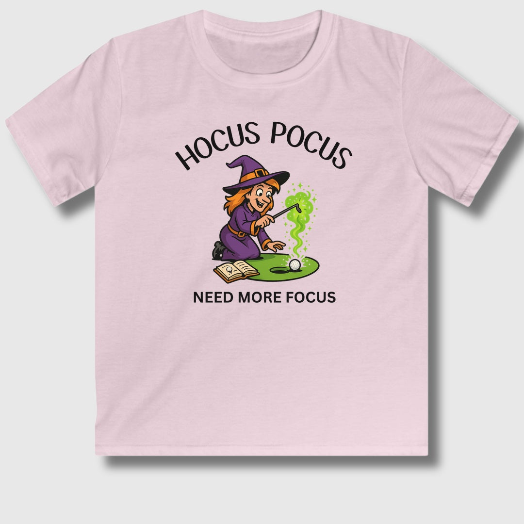 Hocus Pocus, Need More Focus - Youth Golf T-Shirt in Light Pink