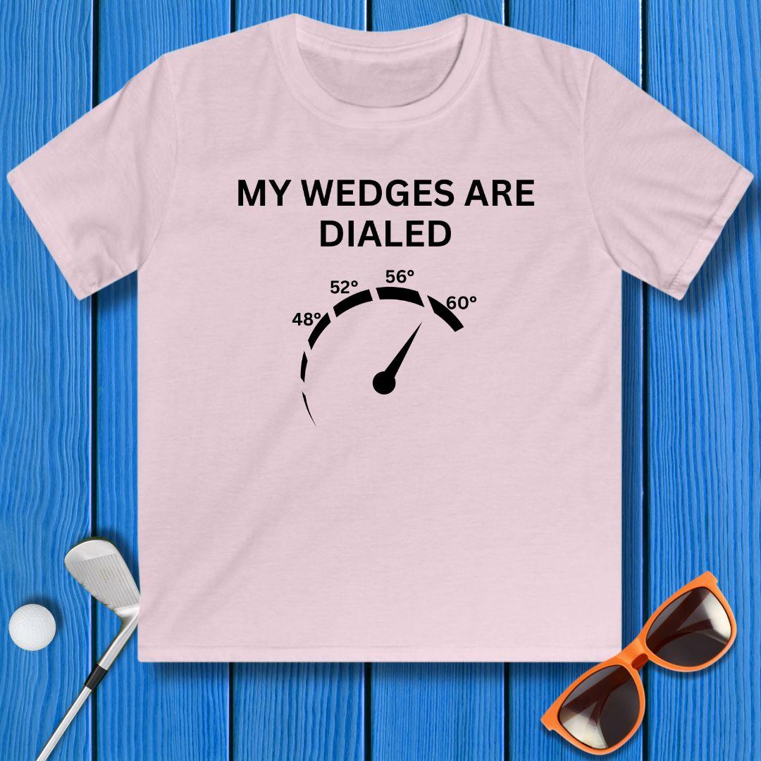 My Wedges are Dialed - Youth T-shirt in Light Pink, great for casual wear. Find more fun golf focused products at oneforetheages.com