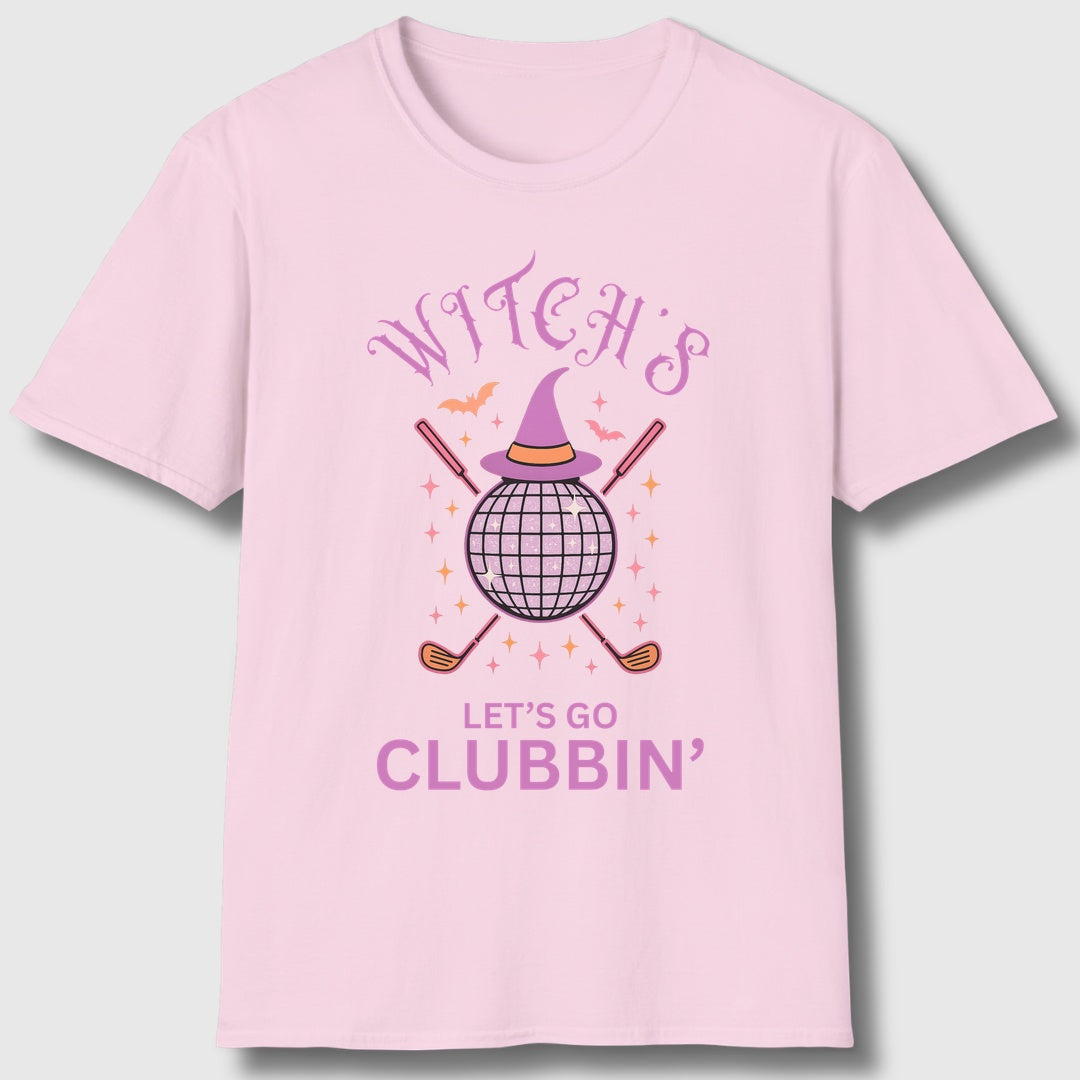 Witches, Let's Go Clubbin'! - Adult Golf T-Shirt in Light Pink