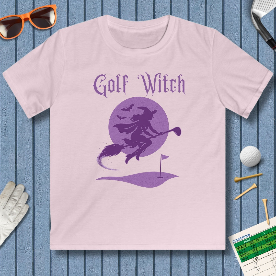 Golf Witch - Youth Golf T-Shirt in Light Pink