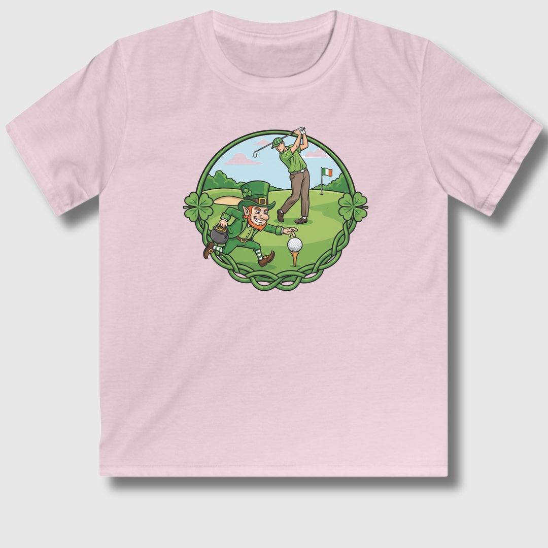 The Leprechaun Stole My Ball! - Youth Golf T-Shirt in Light Pink