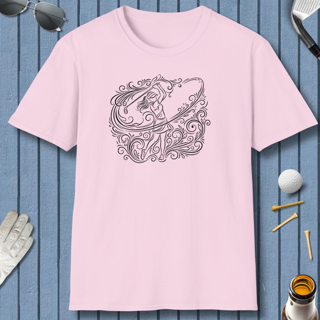 EVERY SWING TELLS A STORY - Women's Golf Vine Art - Adult Golf T-Shirt in Light Pink