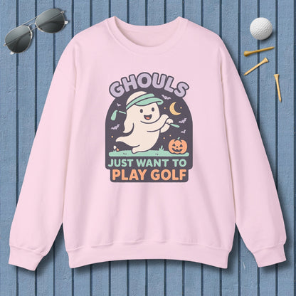 Ghouls Just Wanna Play Golf - Adult Golf Sweatshirt in Light Pink