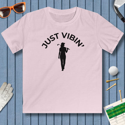 Just Vibin' - Girl's - Youth Golf T-Shirt in Light Pink