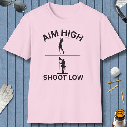 Aim High - Shoot Low (Female) - Adult Golf T-Shirt in Light Pink