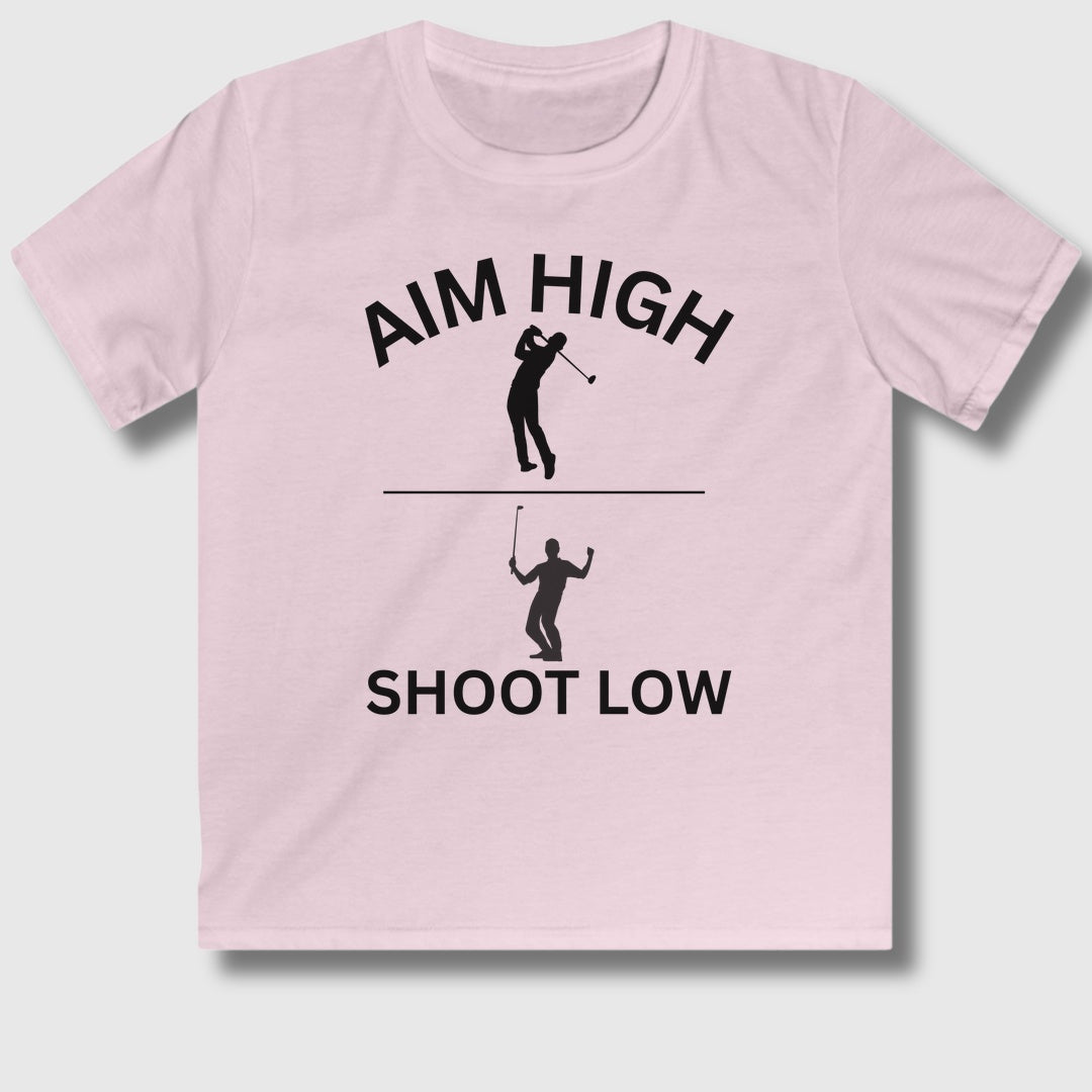 Aim High - Shoot Low (Male) - Youth Golf T-Shirt in Light Pink