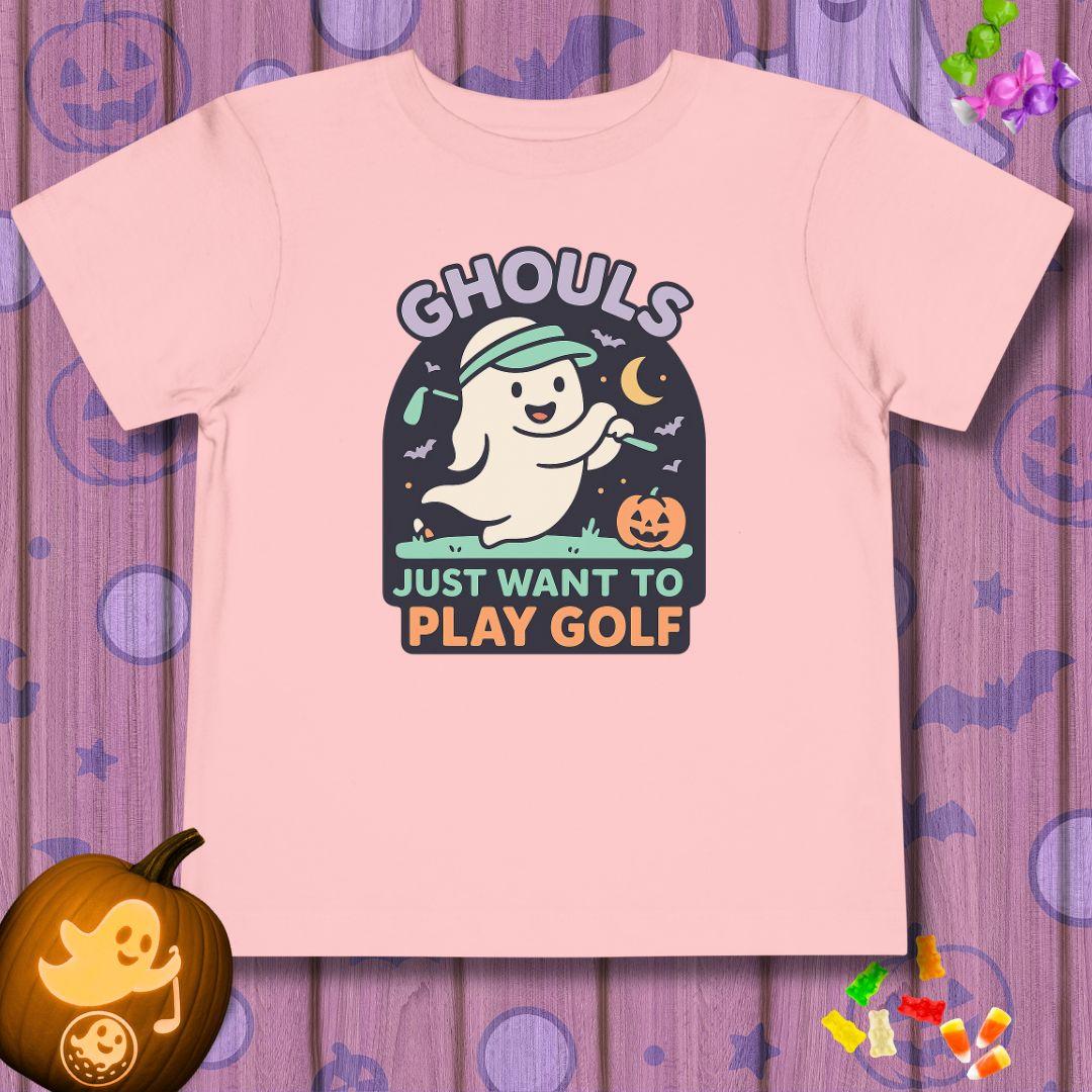 GHOULS Just want to Play Golf - Halloween - Toddler T-Shirt in Pink, great for casual wear. Find more fun golf focused products at oneforetheages.com