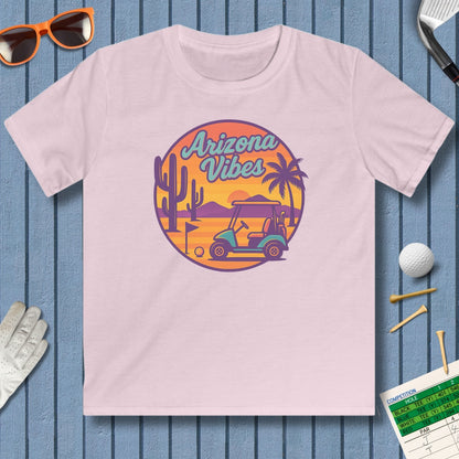Golf Vibes - Arizona - Desert Edition Golf Destination - Youth Golf T-Shirt in Light Pink