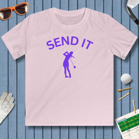 SEND IT (Female) - Youth Golf T-Shirt in Light Pink