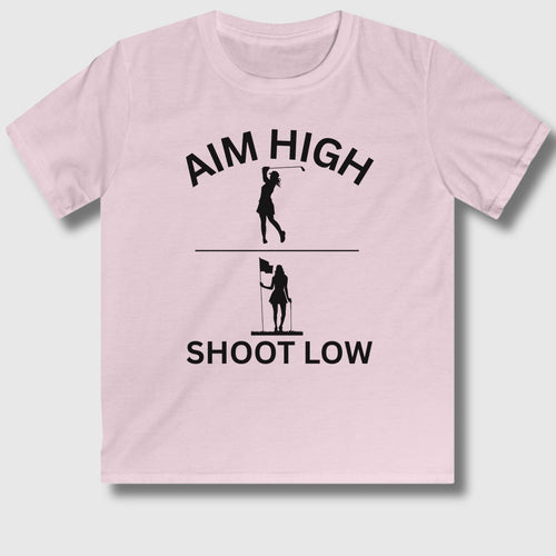 Aim High - Shoot Low (Female) - Youth Golf T-Shirt in Light Pink