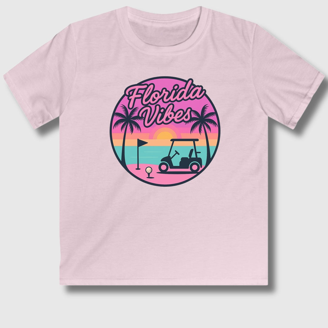 Golf Vibes - Florida Sunshine Edition - Youth Golf T-Shirt in Light Pink