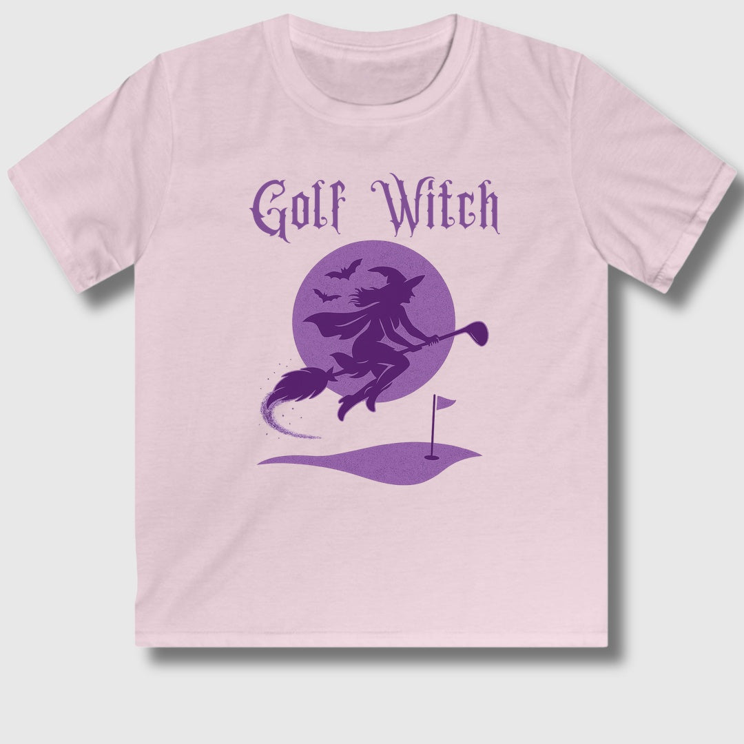 Golf Witch - Youth Golf T-Shirt in Light Pink
