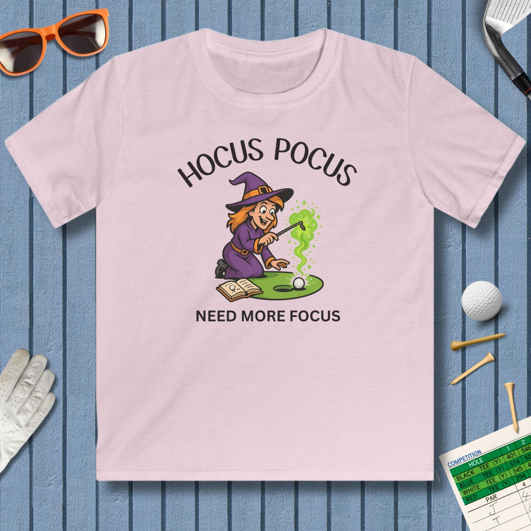 Hocus Pocus, Need More Focus - Youth Golf T-Shirt in Light Pink