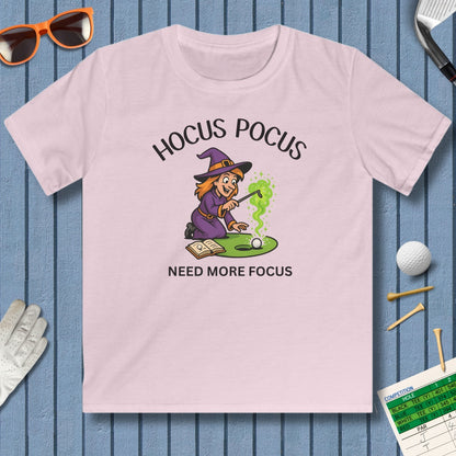 Hocus Pocus, Need More Focus - Youth Golf T-Shirt in Light Pink