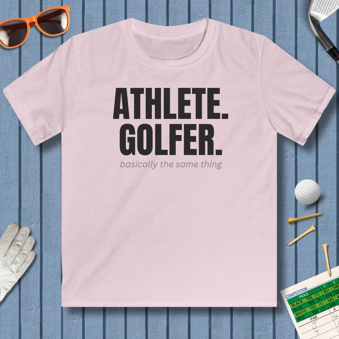Athlete. Golfer. Basically the Same Thing - Youth Golf T-Shirt in Light Pink