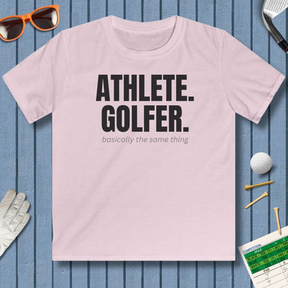 Athlete. Golfer. Basically the Same Thing - Youth Golf T-Shirt in Light Pink