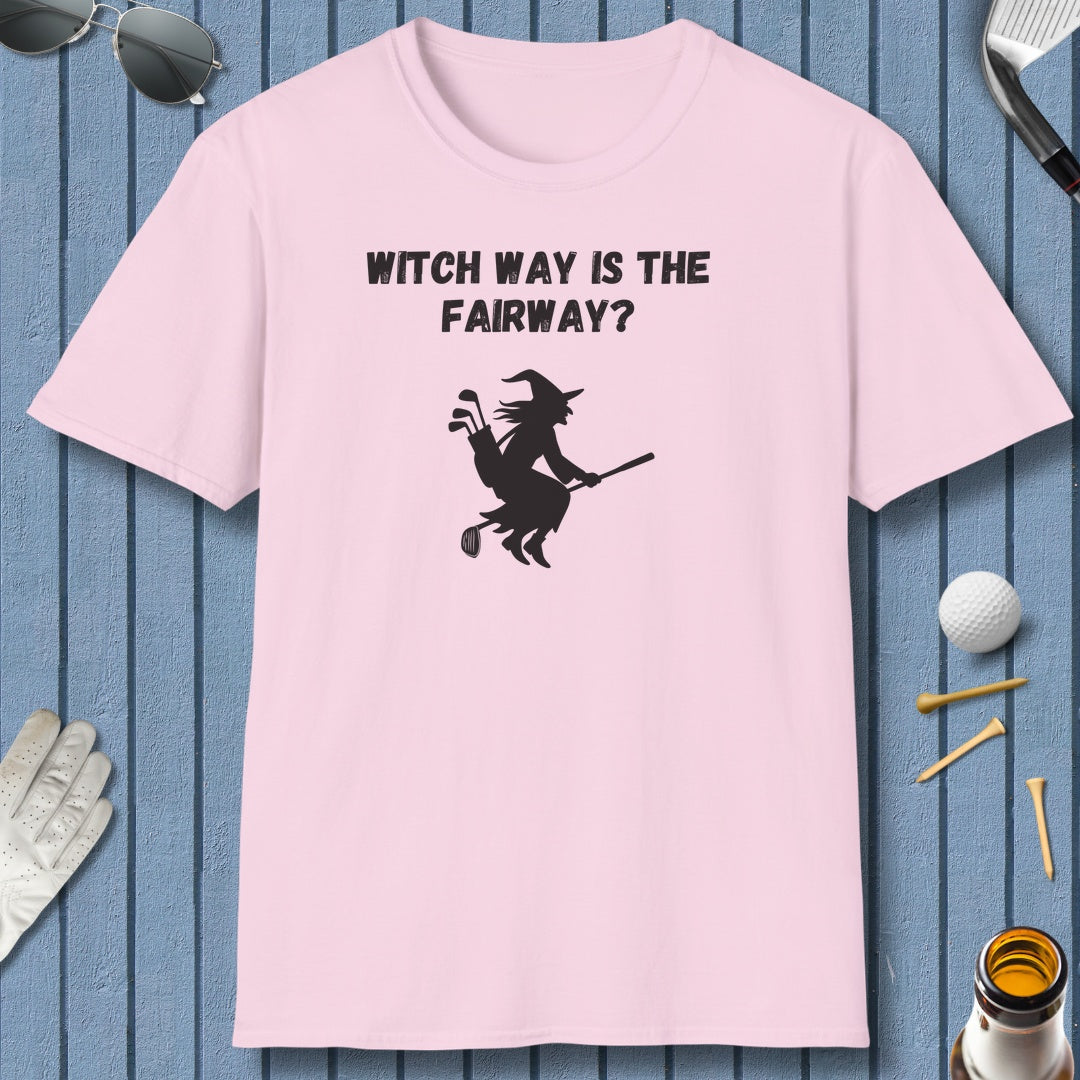 Witch Way is the Fairway - Adult Golf T-Shirt in Light Pink